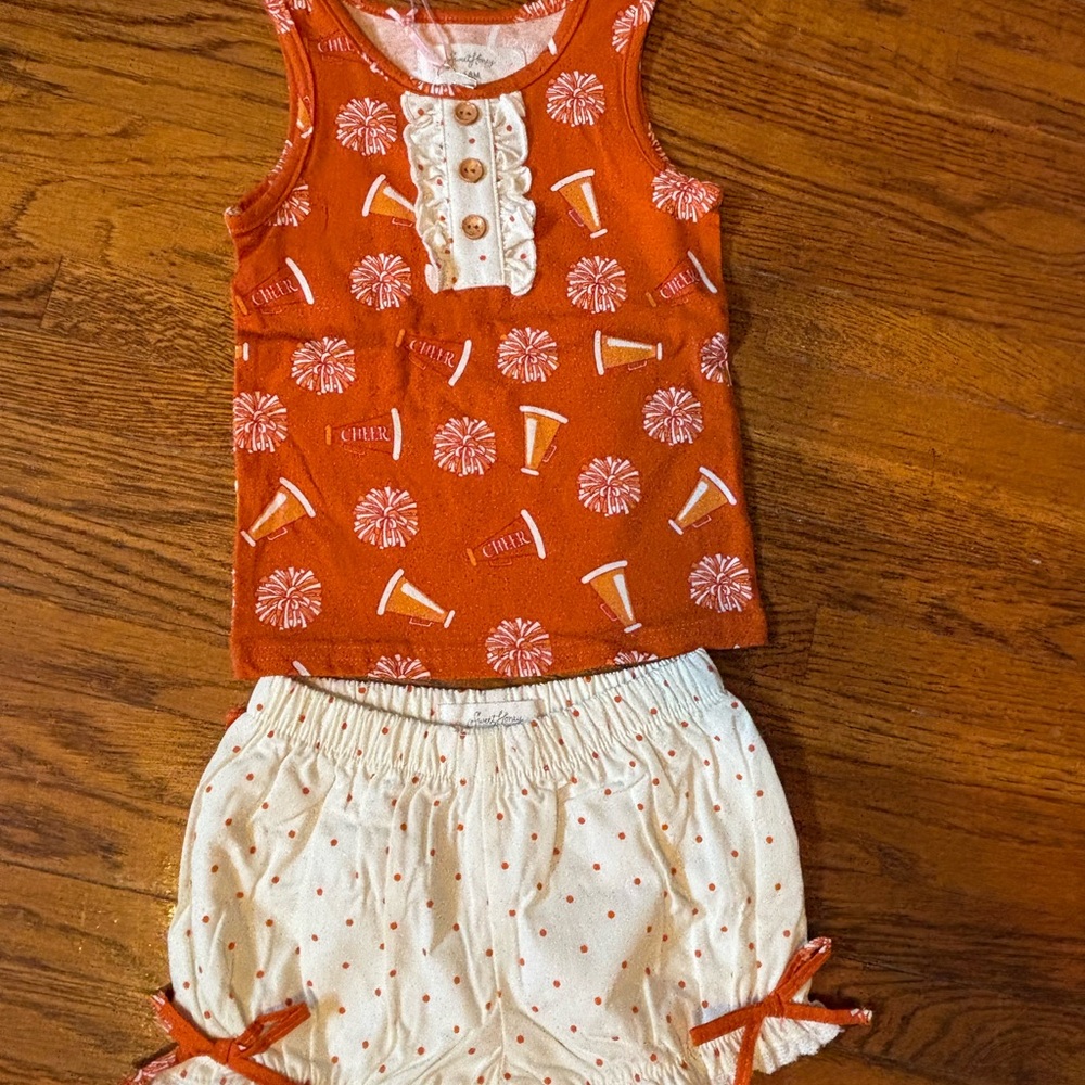 SweetHoney Orange Pom-Pom Ruffle Top